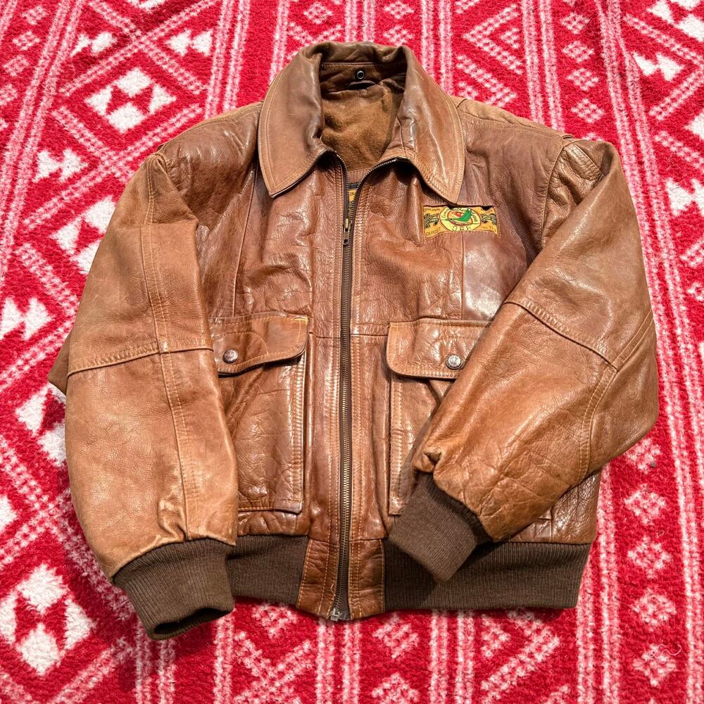 Vtg 90s OBR Outback Red Leather Bomber Jacket M A-2 Flight Wool Blanket Lined